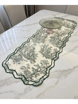 Denef Home Toile De Jouy - Vintage Runner Yeşil - 40X120 cm 1 Adet