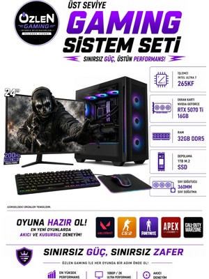 Özlen XXL3 ULTRA 7 265KF RTX 5070Tİ 16GB 32GB DDR5 RAM 1TB M.2 SSD 24'' Full HD 200Hz Oyuncu Bilgisayarı