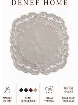 Denef Home Siena - Deri Delik Işi Amerikan Servis Bej - 39X39 cm 1 Adet