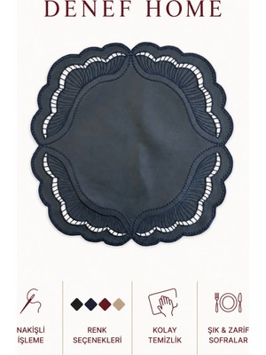 Denef Home Siena - Deri Delik Işi Amerikan Servis Lacivert - 39X39 cm 1 Adet