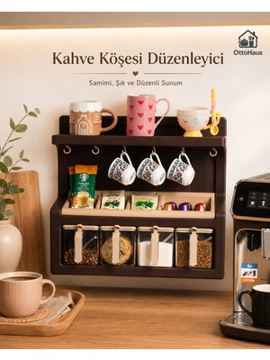 Otto Haus OttoHaus Kendinden Yapışkanlı Etiketli 4’lü Pinterest Kahve Köşesi Seti – Kahvelik Organizer, Baharatlık, Kahverengi-Bej