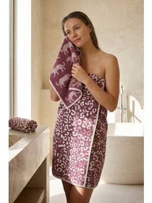 Modamina Leopar Desenli 2'li Banyo Havlu Seti | %100 Pamuk, 1 Adet 50X90 cm - 1 Adet 70X140CM | Havlu Takımı | Hamam Takımı | Çeyiz Havlusu