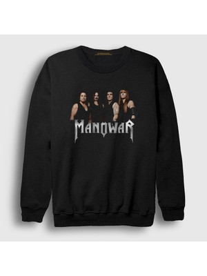 Presmono Unisex Siyah Band Manowar Sweatshirt