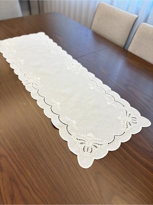 Denef Home Kelebek - Runner Delik Işi Krem - 35X100 cm 1 Adet