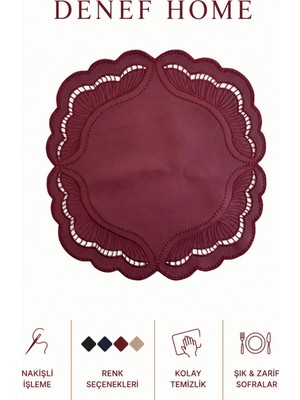 Denef Home Siena - Deri Delik Işi Amerikan Servis Bordo - 39X39 cm 1 Adet