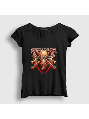 Presmono Kadın Siyah Bones Megadeth T-Shirt