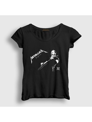 Presmono Kadın Siyah Jaymz Metallica T-Shirt