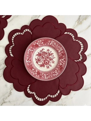 Denef Home Milano - Deri Delik Işi Amerikan Servis Bordo - 40X40 cm 1 Adet