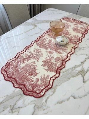 Denef Home Toile De Jouy - Vintage Runner Bordo - 40X120 cm 1 Adet