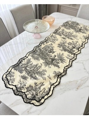 Denef Home Toile De Jouy - Vintage Runner Siyah - 40X120 cm 1 Adet