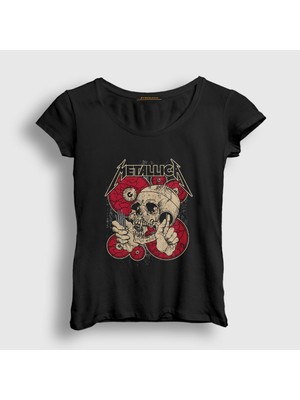 Presmono Kadın Siyah Shortest Straw Metallica T-Shirt