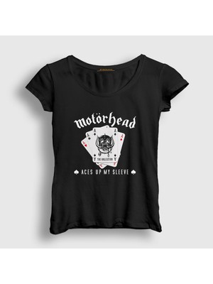 Presmono Kadın Siyah Aces Motörhead T-Shirt