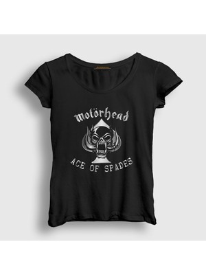Presmono Kadın Siyah Silver Ace Of Spades Motörhead T-Shirt