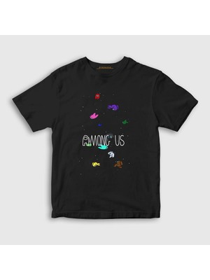 Presmono Unisex Çocuk Siyah Space Among Us T-Shirt