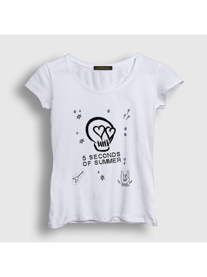 Presmono Kadın Beyaz Skull 5 Seconds Of Summer T-Shirt