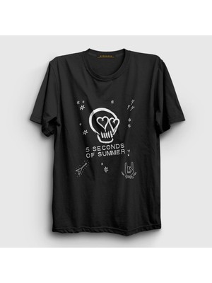 Presmono Unisex Siyah Skull 5 Seconds Of Summer T-Shirt