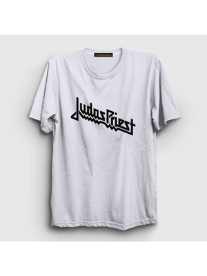 Presmono Unisex Beyaz Logo Judas Priest T-Shirt