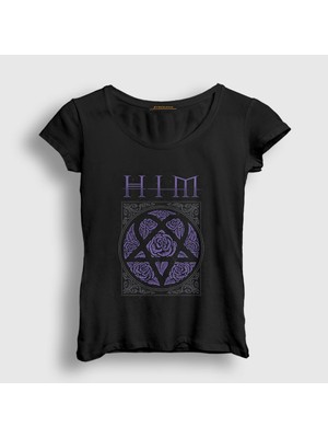 Presmono Kadın Siyah Roses Him T-Shirt