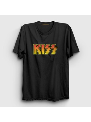 Presmono Unisex Siyah Logo Kiss T-Shirt