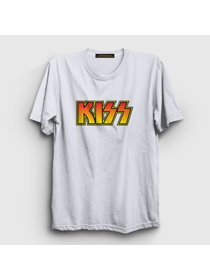 Presmono Unisex Beyaz Logo Kiss T-Shirt