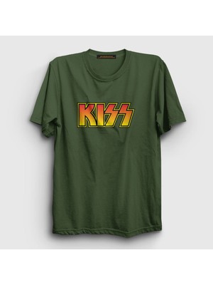 Presmono Unisex Haki Logo Kiss T-Shirt