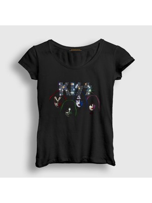 Presmono Kadın Siyah Sparkle Kiss T-Shirt
