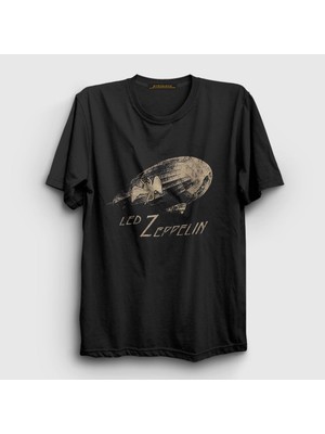 Presmono Unisex Siyah Airship Led Zeppelin T-Shirt