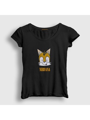 Presmono Kadın Siyah Fox Nirvana T-Shirt