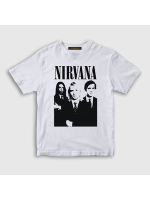 Presmono Unisex Çocuk Beyaz Band Nirvana T-Shirt