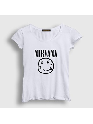 Presmono Kadın Beyaz Logo Nirvana T-Shirt