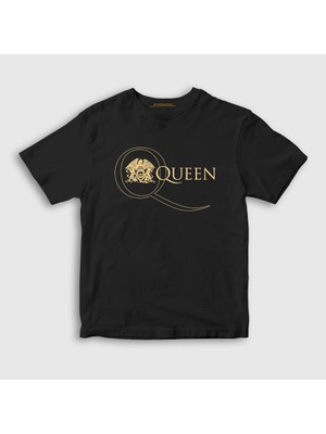 Presmono Unisex Çocuk Siyah Gold Logo Queen T-Shirt