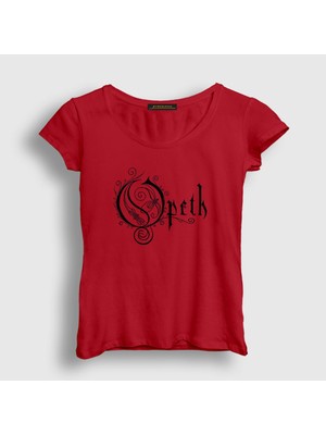 Presmono Kadın Kırmızı Logo Opeth T-Shirt