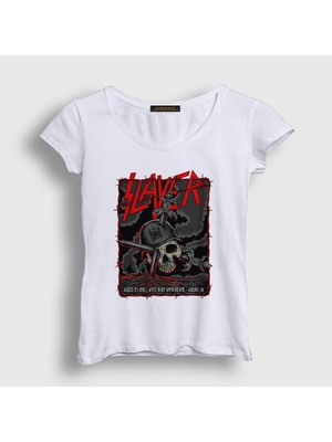 Presmono Kadın Beyaz Slayed Slayer T-Shirt