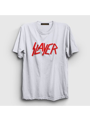 Presmono Unisex Beyaz Solo Logo Slayer T-Shirt