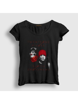 Presmono Kadın Siyah Band Twenty One Pilots T-Shirt