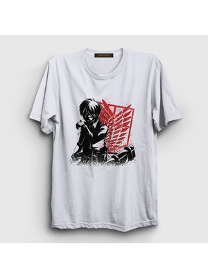 Presmono Unisex Beyaz Bite Anime Attack On Titan T-Shirt