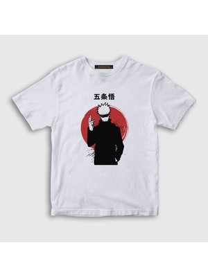 Presmono Unisex Çocuk Beyaz Satoru Anime Jujutsu Kaisen T-Shirt