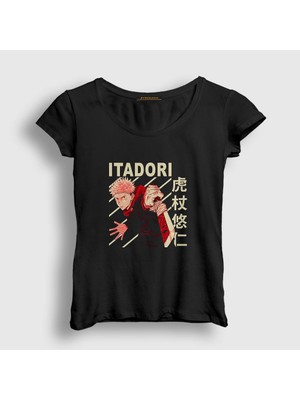 Presmono Kadın Siyah Yuji Anime Jujutsu Kaisen T-Shirt