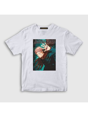 Presmono Unisex Çocuk Beyaz Anime Jujutsu Kaisen T-Shirt