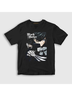 Presmono Unisex Çocuk Siyah Poster Anime Kuroshitsuji T-Shirt