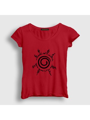 Presmono Kadın Kırmızı Seal Anime Naruto T-Shirt