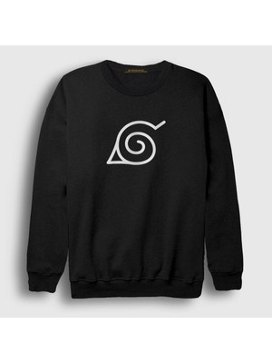 Presmono Unisex Siyah Konoha Anime Naruto Sweatshirt