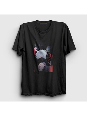 Presmono Unisex Siyah Kakashi V2 Anime Naruto T-Shirt