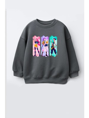 Monila Kız Çocuk 3 Iplik Kumaş Pamuklu Huntrix Baskılı Sweatshirt