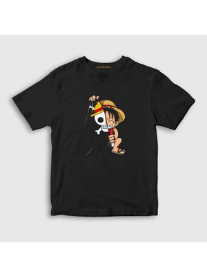 Presmono Unisex Çocuk Siyah Flag Anime One Piece T-Shirt