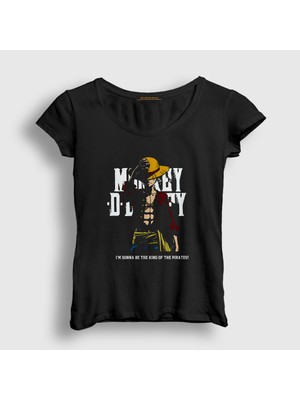 Presmono Kadın Siyah King Luffy Anime One Piece T-Shirt