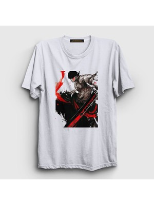 Presmono Unisex Beyaz Zoro Anime One Piece T-Shirt