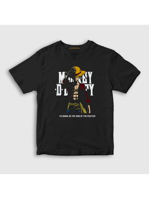Presmono Unisex Çocuk Siyah King Luffy Anime One Piece T-Shirt