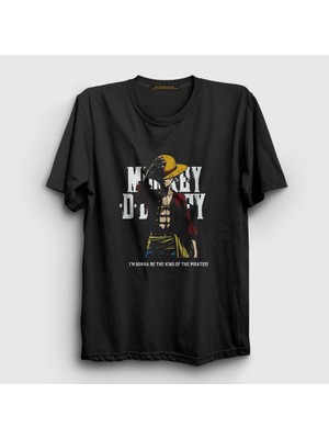 Presmono Unisex Siyah King Luffy Anime One Piece T-Shirt