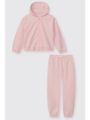 Panço Kız Çocuk Kapüşonlu Pembe Eşofman Takımı